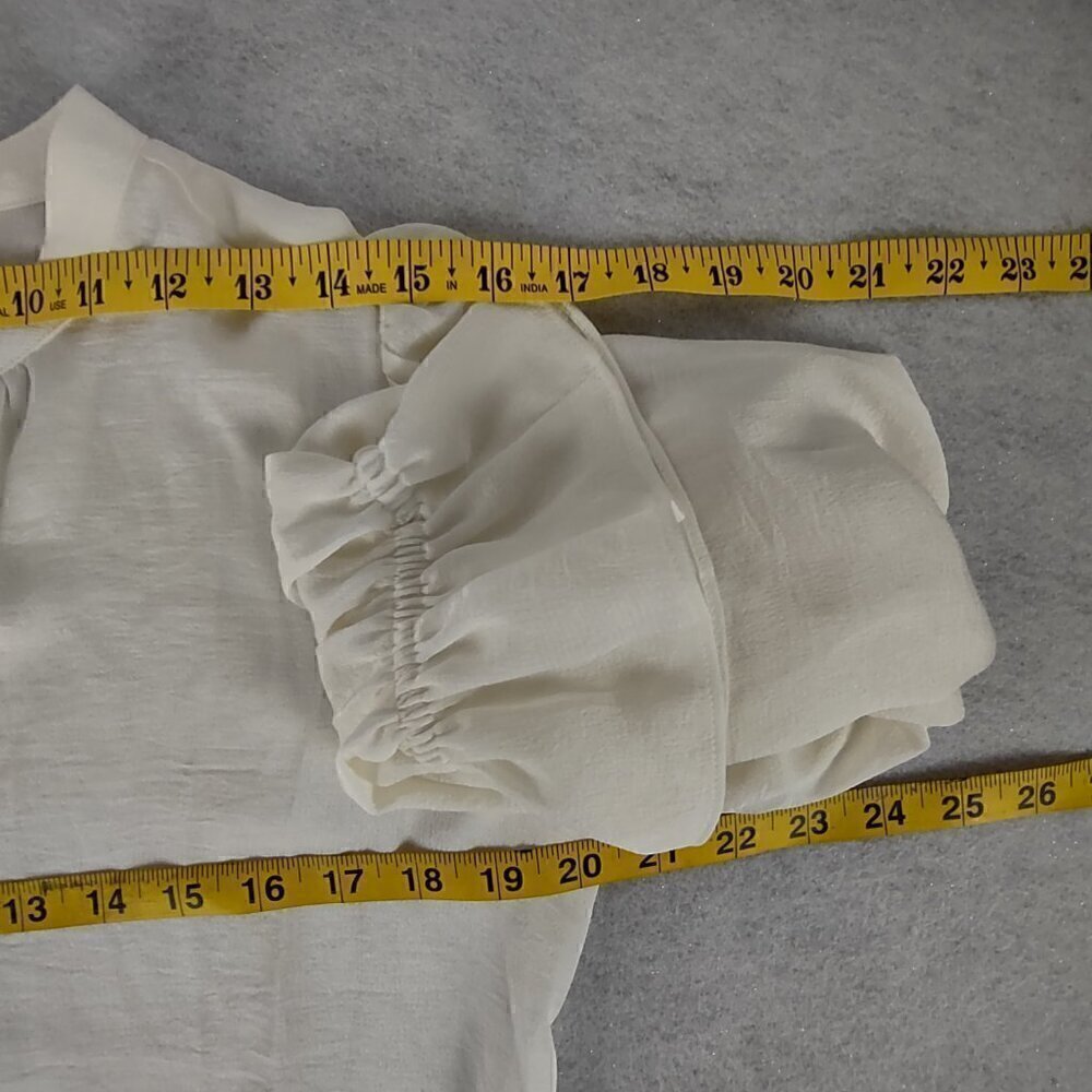 Ann Taylor Ivory V-Neck Puff Sleeve Blouse Boho Romantic Office Top Size M (NWT) - Picture 8 of 14